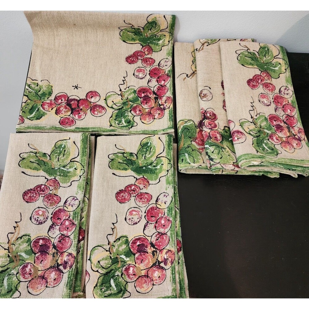17" Square Linen Napkins Grape Design by Western Linen Inc. Set Of 6